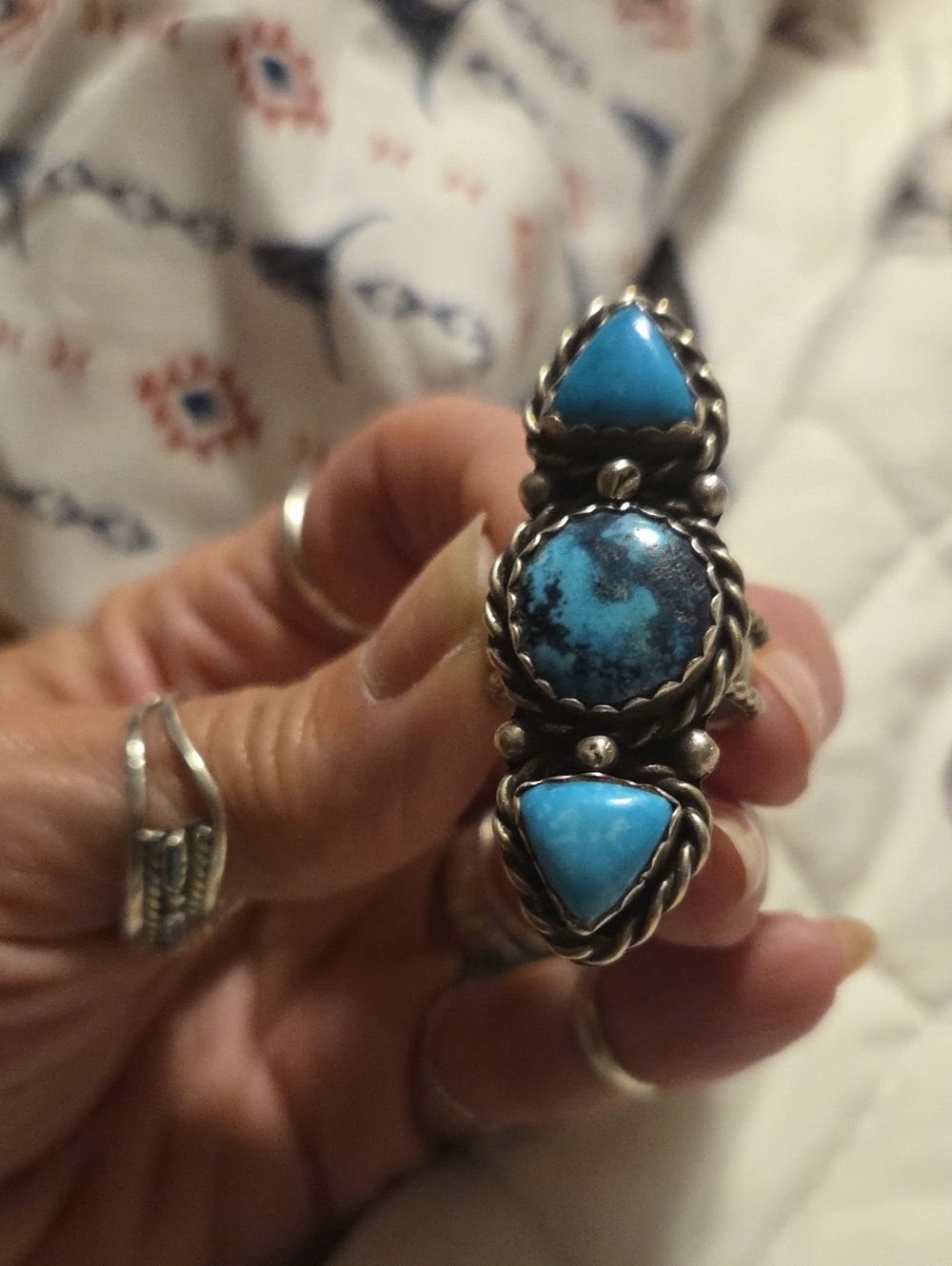 Turquoise Statement Sterling Ring - Blue Gemstone Trio